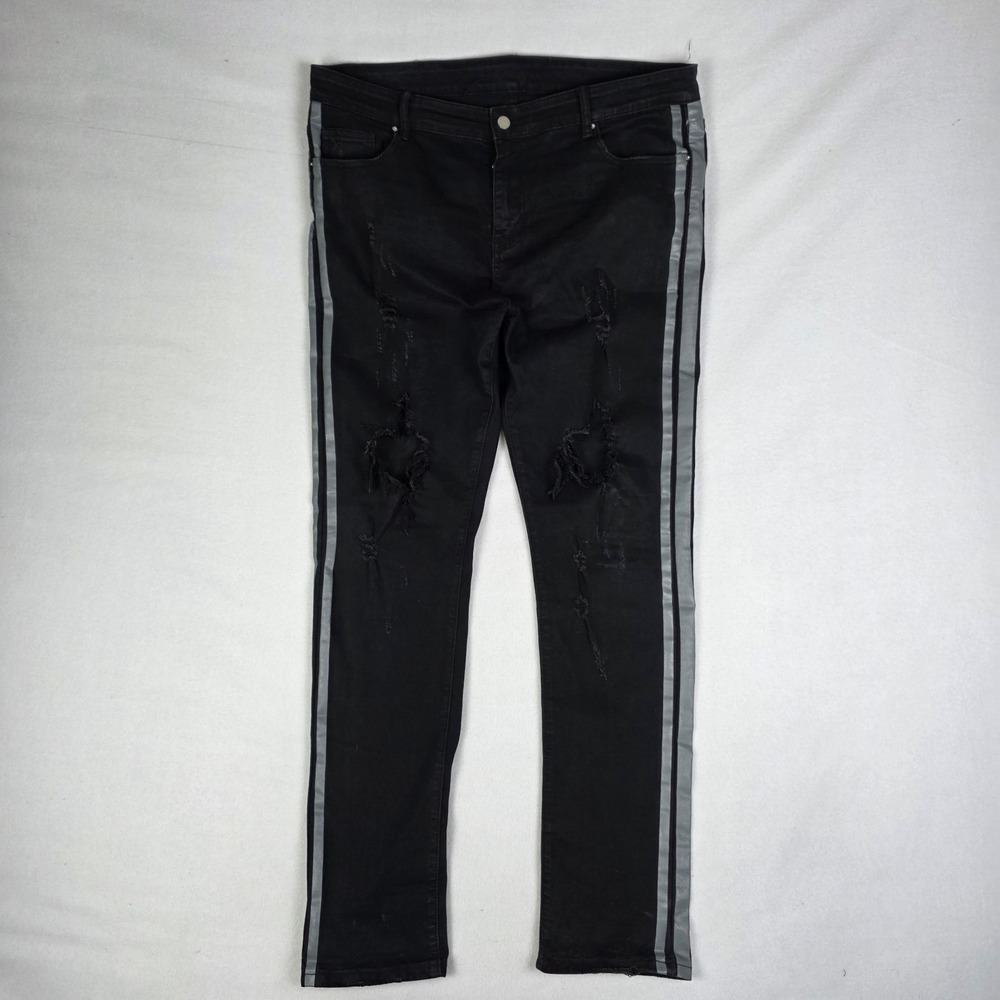 Amiri Broken Track Jeans Mens 40x33 Black Skinny Striped Distressed Grunge USA